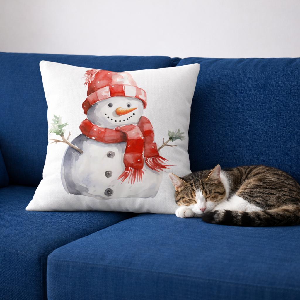 Cozy Red Scarf Snowman Decorative pillow cover