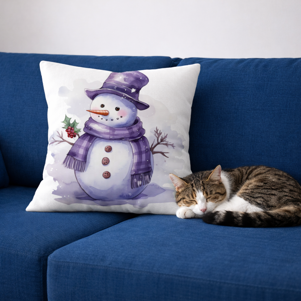Whimsical Purple Snowman Decorative pillow cover