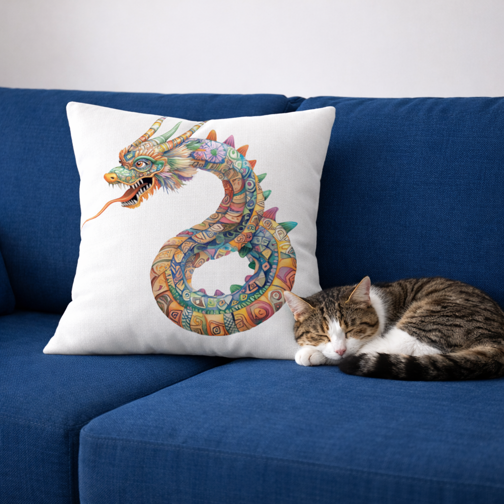 Colorful Mosaic Chinese Dragon Decorative pillow cover