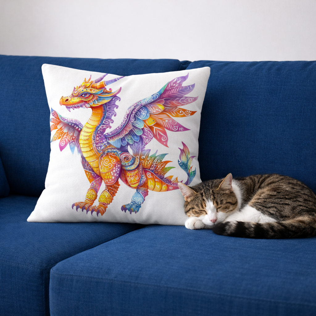 Vibrant Rainbow Mythical Dragon Decorative pillow cover