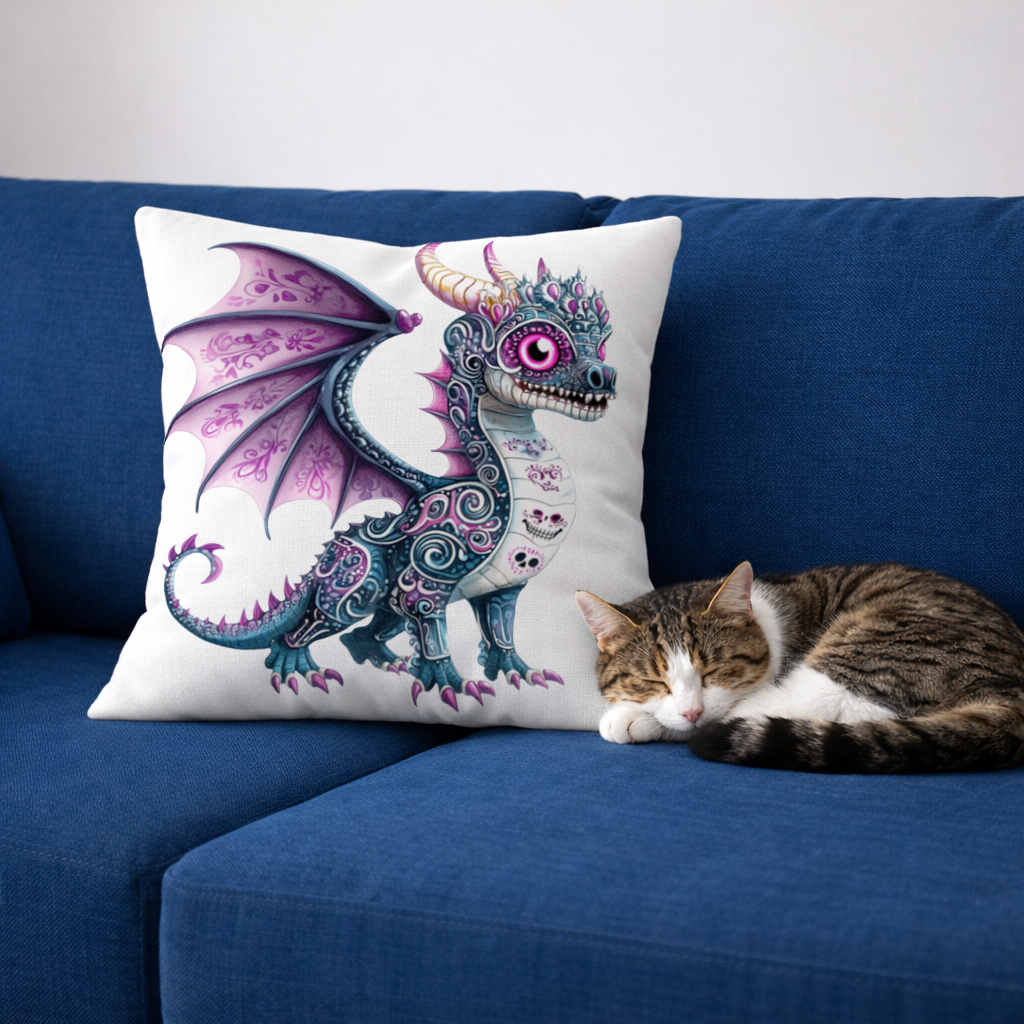 Purple Sugar Skull Dragon Decorative pillow cover
