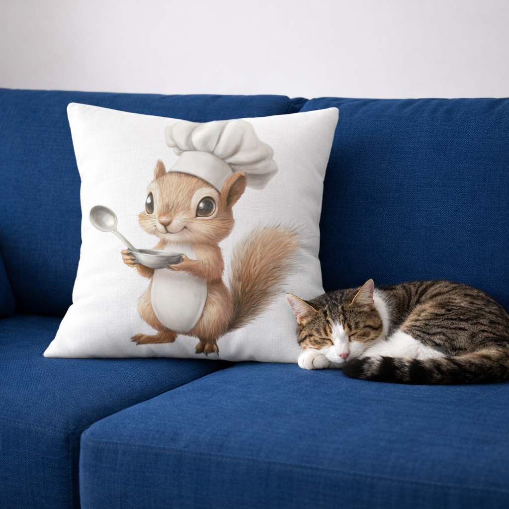 Whimsical Little Chef Squirrel Decorative pillow cover