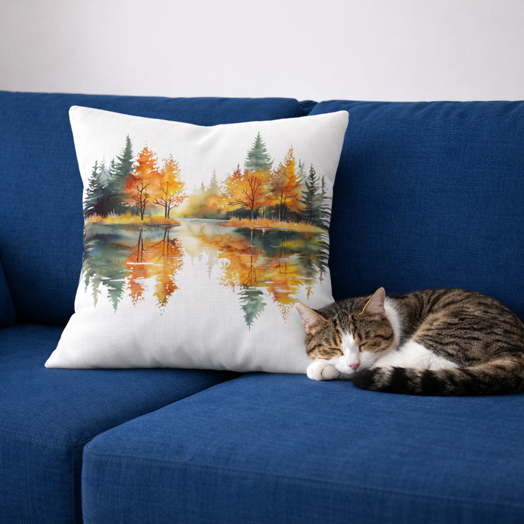 Autumn Forest Lake Reflection Decorative pillow cover