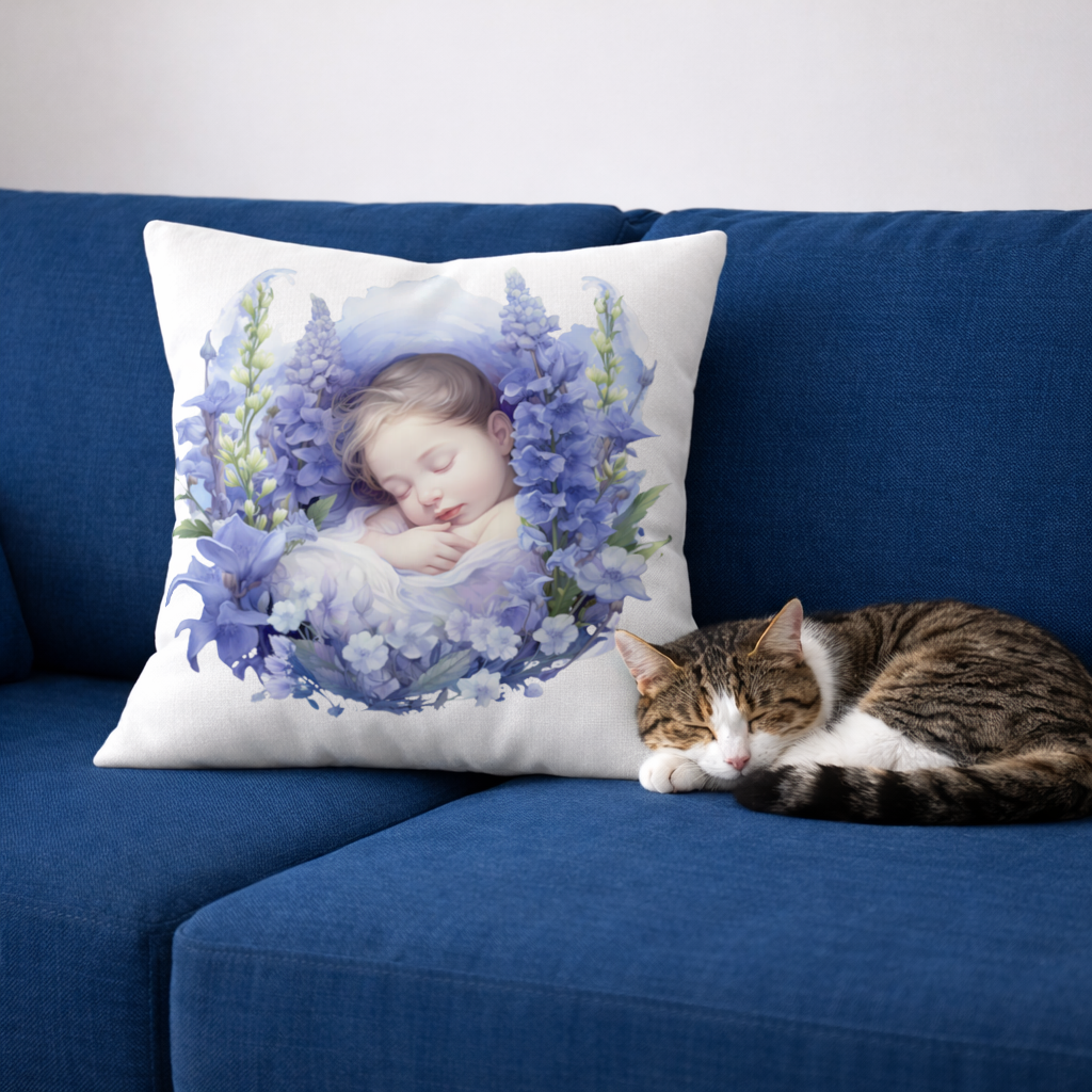 Sleeping Baby Blue Larkspur Decorative pillow cover