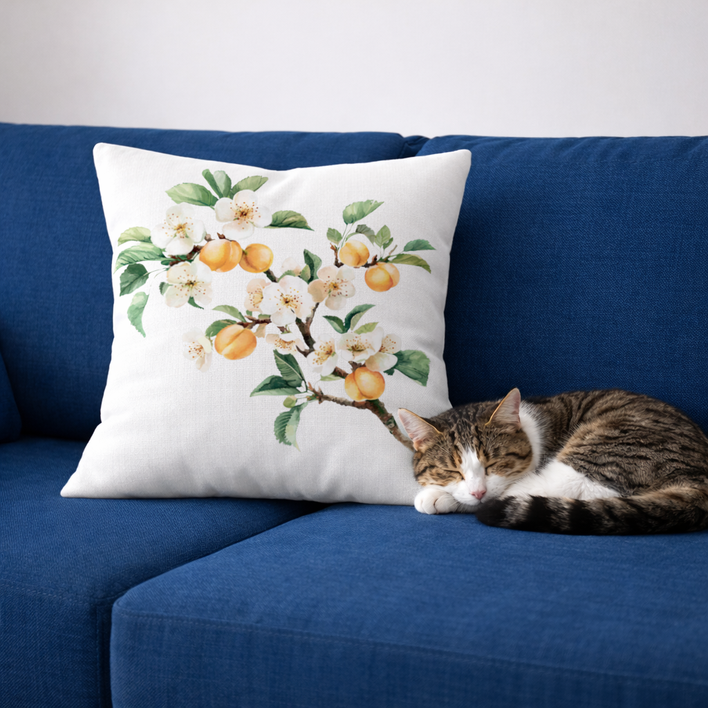Watercolor Apricot Blossom Branch Decorative pillow cover