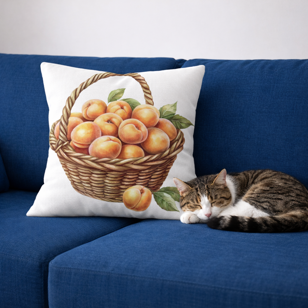 Fresh Peaches in Wicker Basket Decorative pillow cover