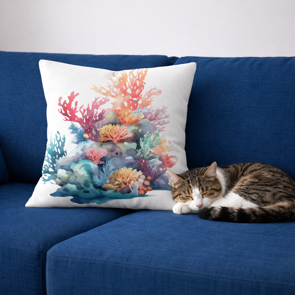 Vibrant Watercolor Coral Reef Scene Decorative pillow cover