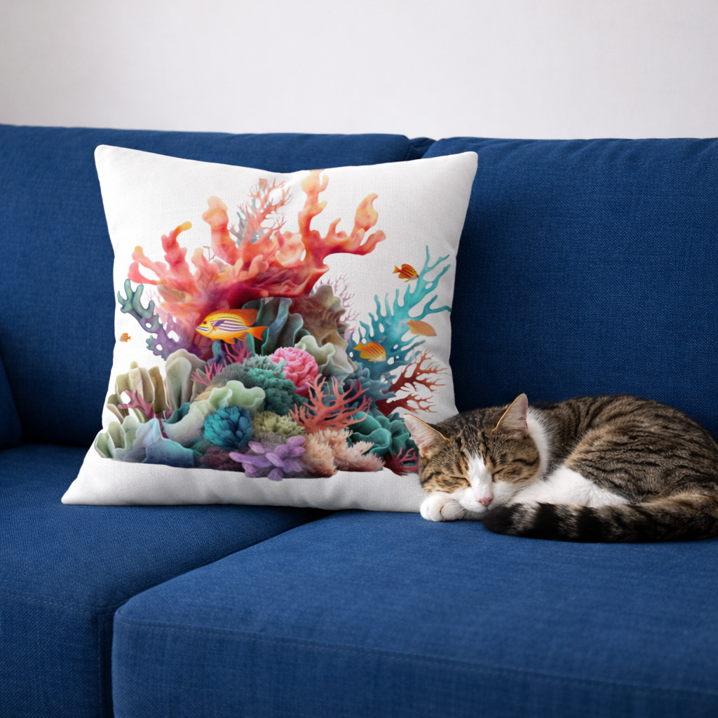 Vibrant Coral Reef and Tropical Fish Decorative pillow cover