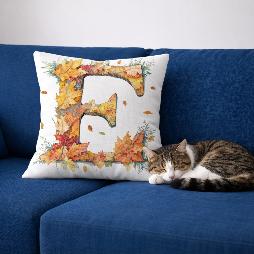 Autumn Maple Leaf Letter E Decorative pillow cover