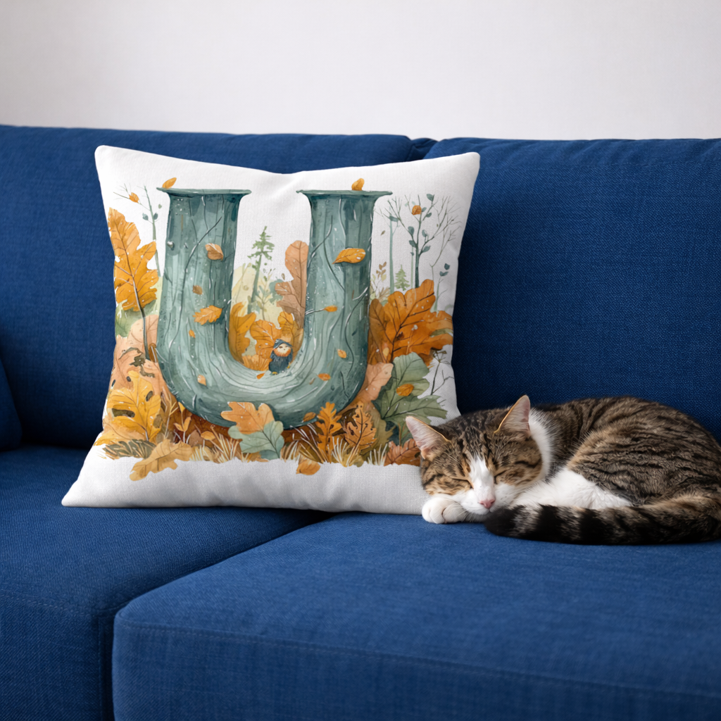 Autumn Woodland Initial Letter U Decorative pillow cover