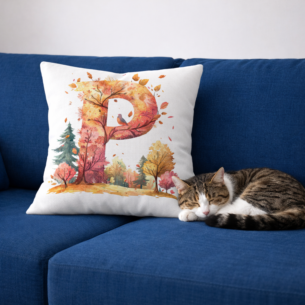Autumn Forest Letter P with Bird Decorative pillow cover