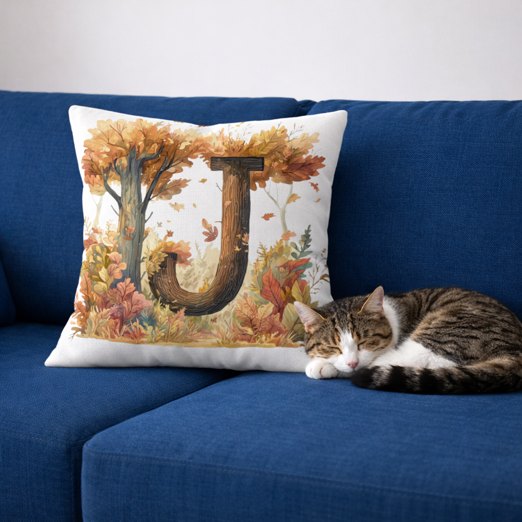 Fall Leaves Wooden Letter J Decorative pillow cover