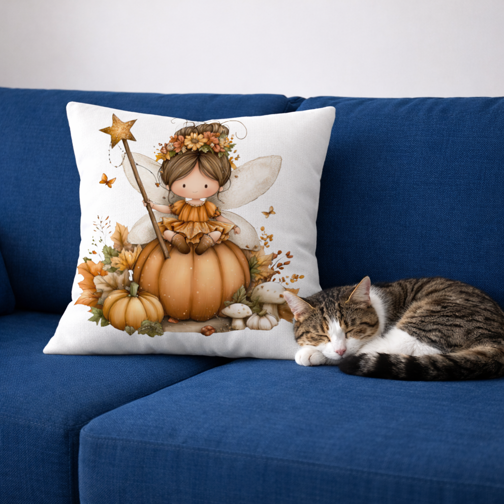 Whimsical Autumn Pumpkin Fairy Decorative pillow cover