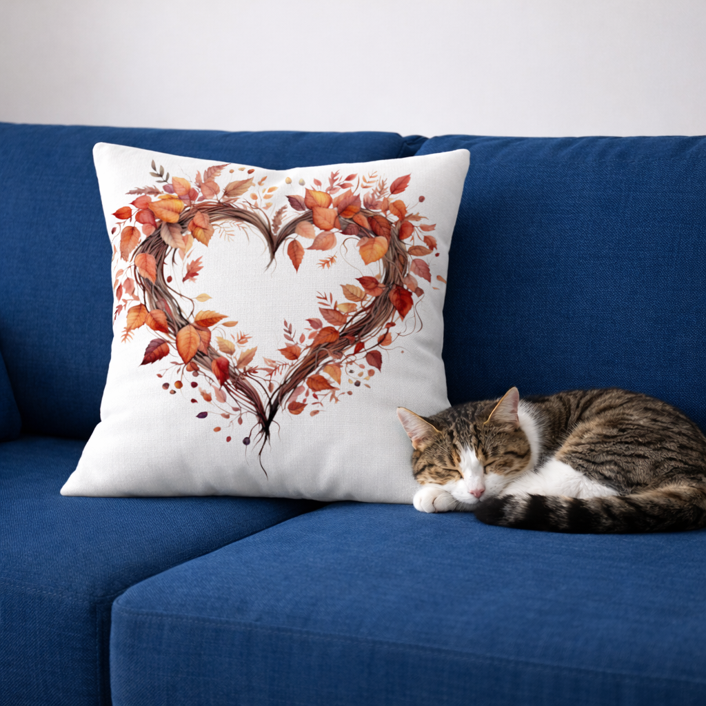 Autumn Leaves Heart Wreath Decorative pillow cover