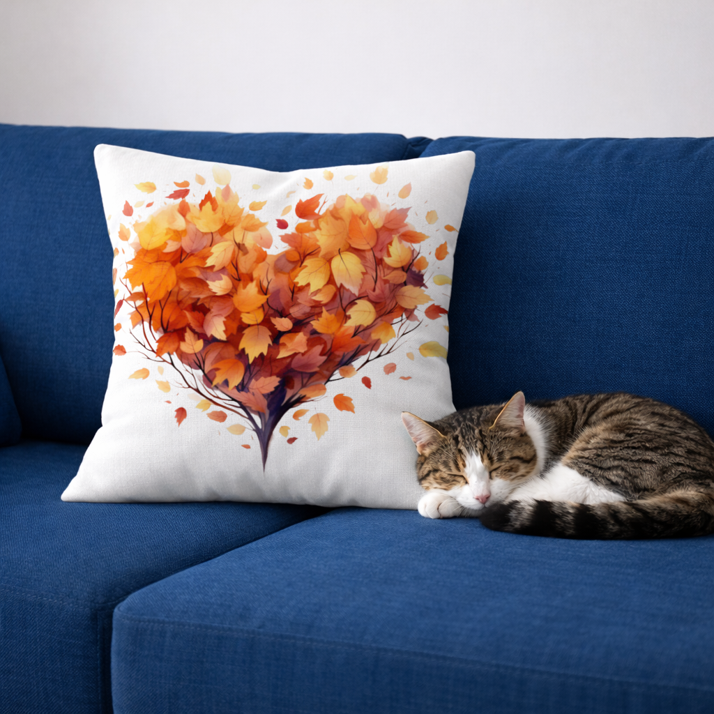 Autumn Leaf Heart Decorative pillow cover