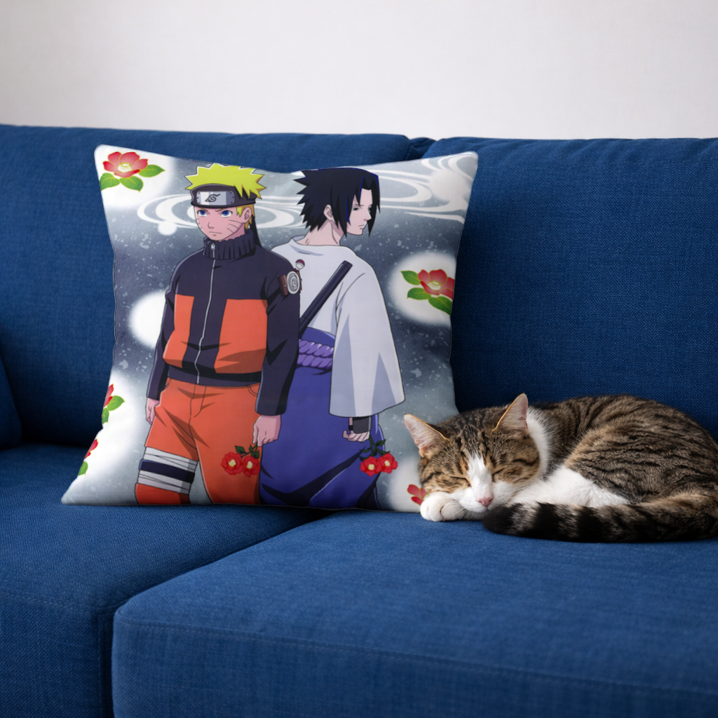 Two Rival Warriors with Red Camellias Decorative pillow cover