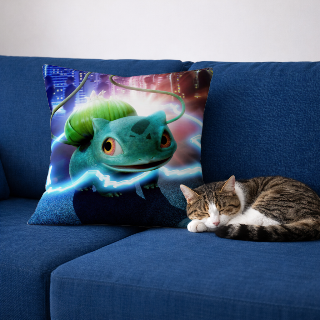 Glowing Neon Creature in Night City Decorative pillow cover