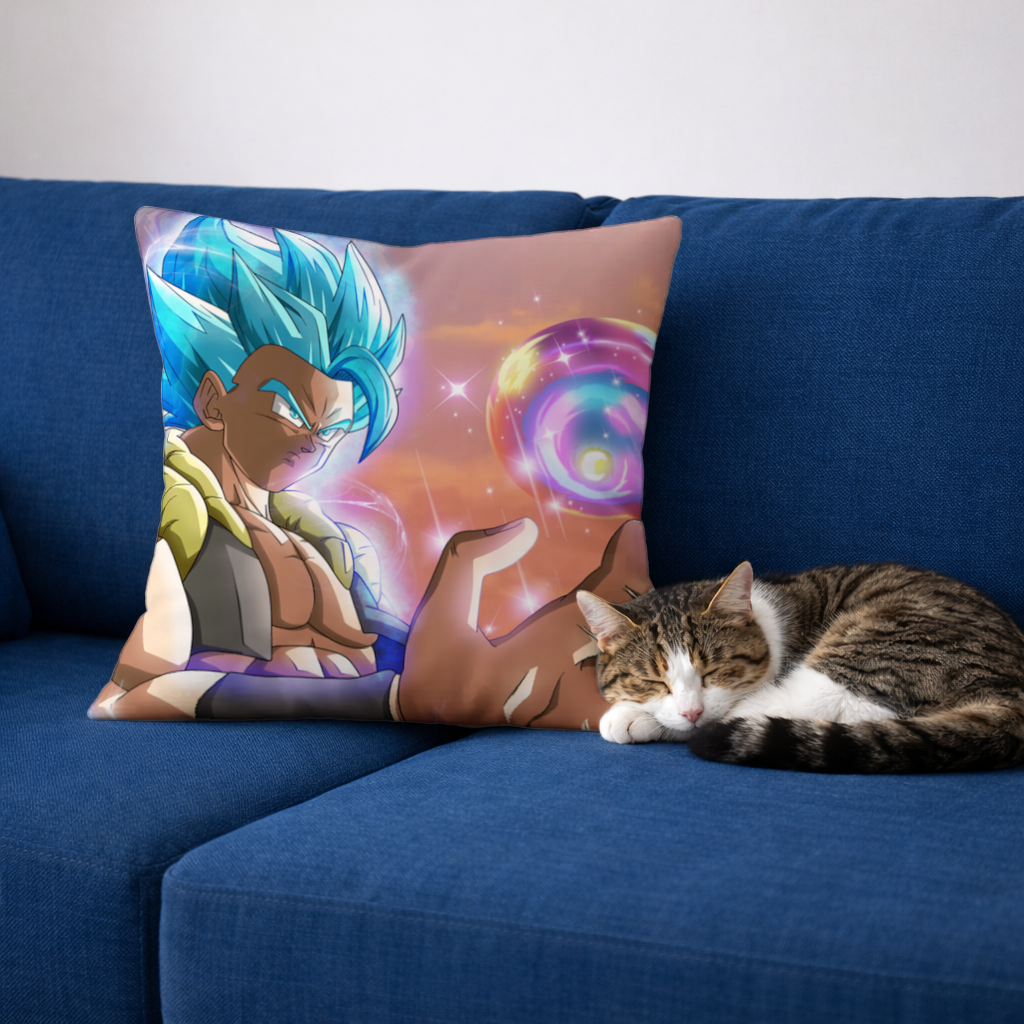 Blue Haired Warrior with Energy Orb Decorative pillow cover