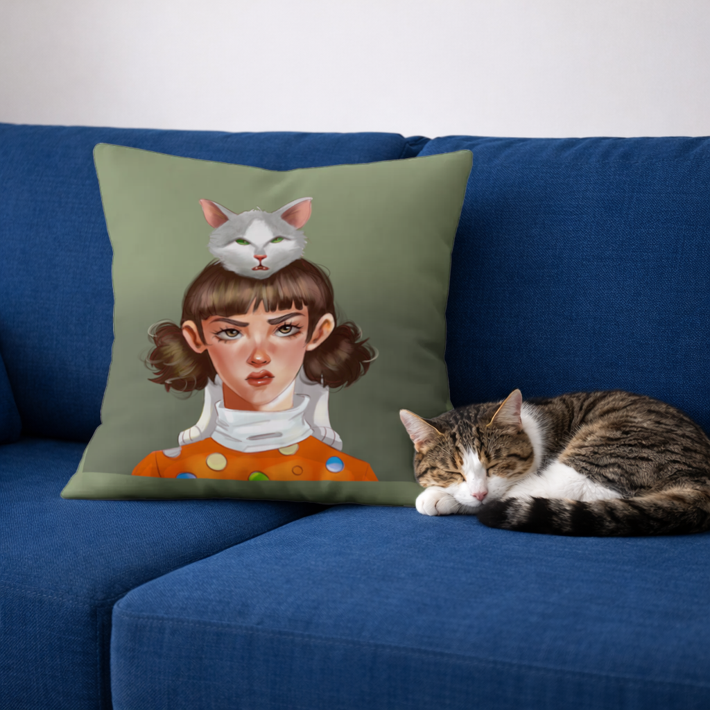 Mood Kedi ve Ben Dokunma Telefonuma! Dekoratif Kırlent Kılıfı