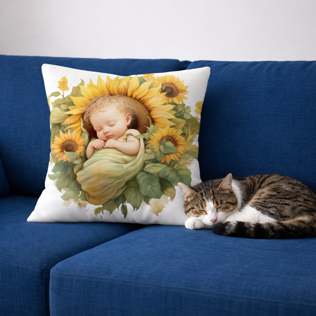 Sleeping Baby in Sunflower Decorative pillow cover