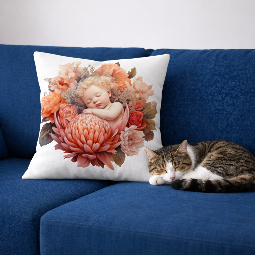 Ethereal Cottagecore Sleeping Baby Decorative pillow cover