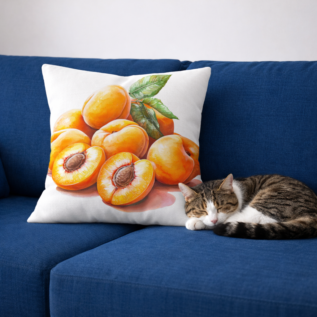 Watercolor Apricot and Leaves Decorative pillow cover