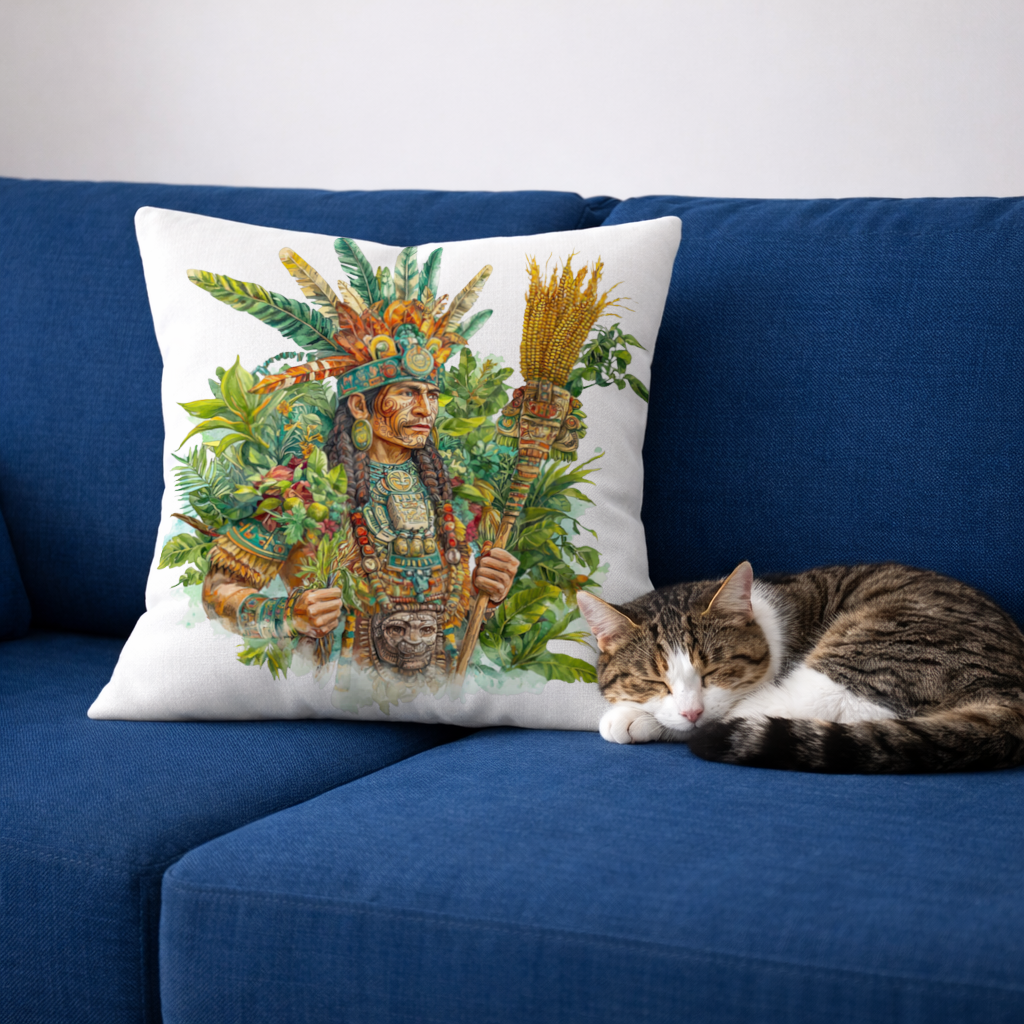 Mayan Maize Priest with Feather Headdress Decorative pillow cover