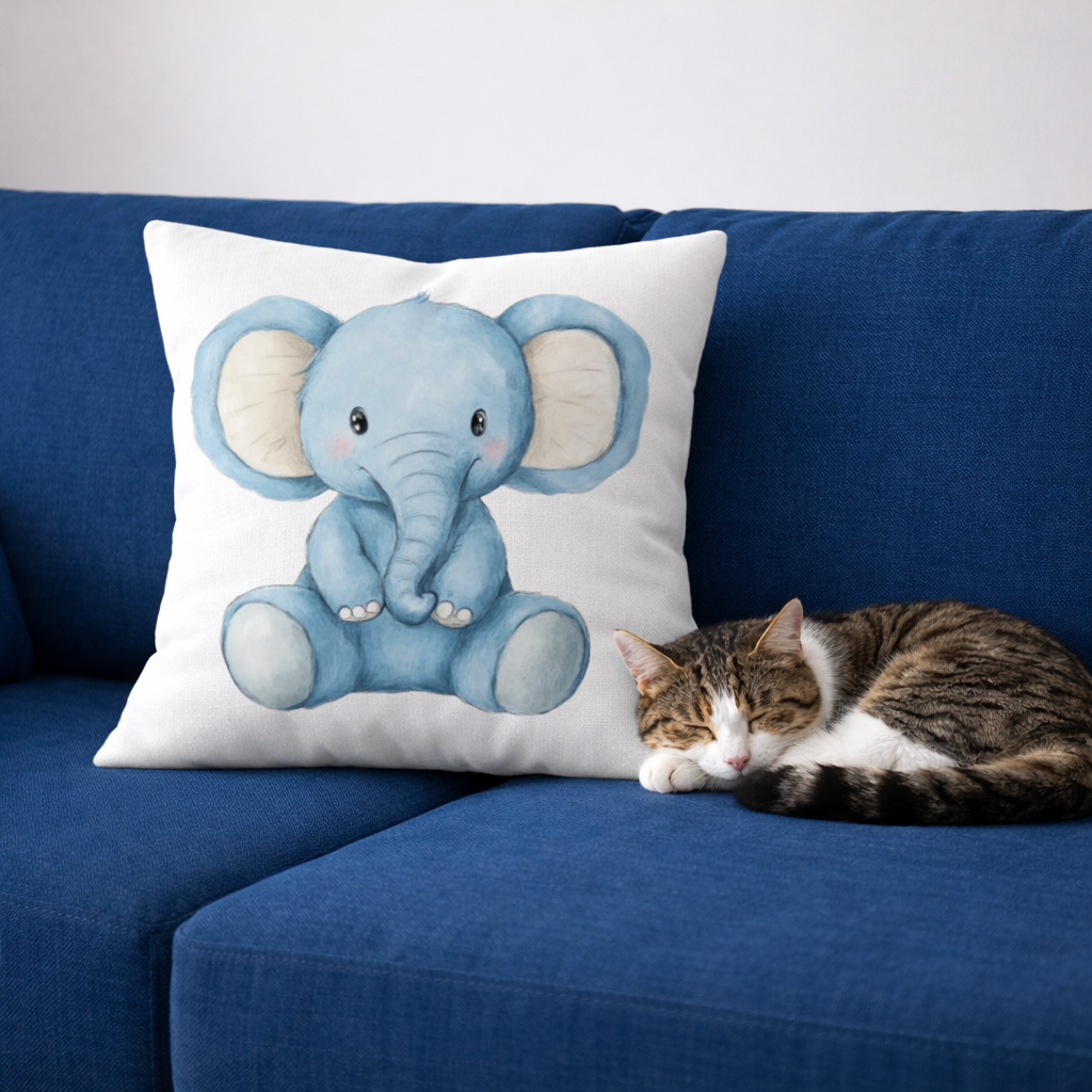 Cute Blue Watercolor Baby Elephant Decorative pillow cover