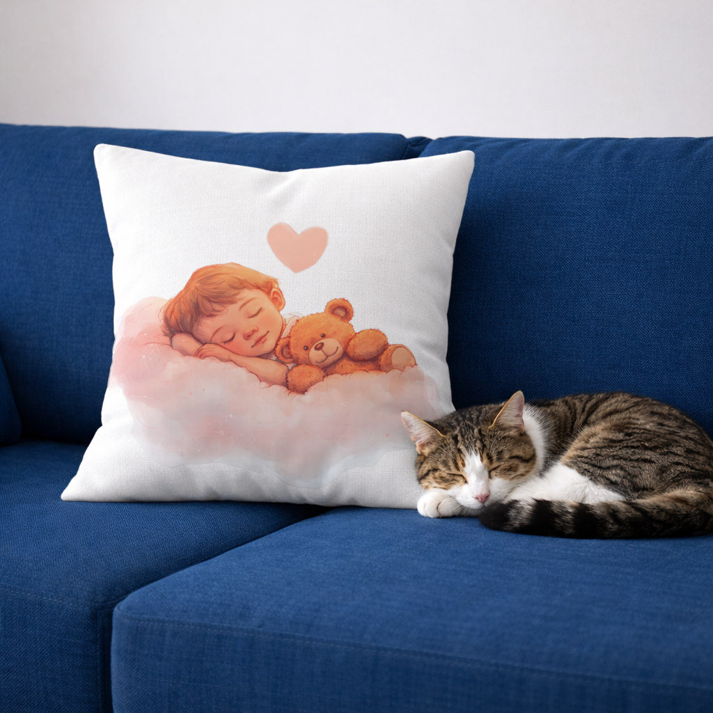 Sleeping Baby on Cloud with Teddy Bear