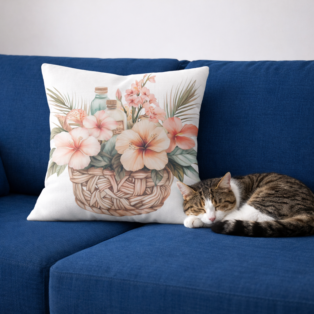 Tropical Hibiscus Flower Woven Basket 