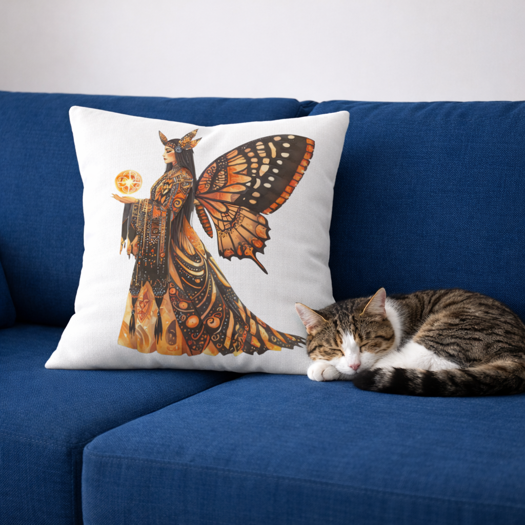 Monarch Kelebek Kanatlı Tanrıça Dekoratif Kırlent Kılıfı