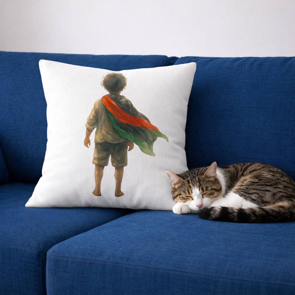 Dünyaya Arkasını Dönmüş Filistinli Çocuk Dekoratif Kırlent Kılıfı