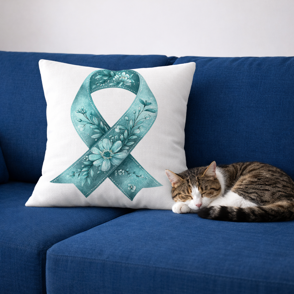 Floral Teal Awareness Ribbon Decorative pillow cover
