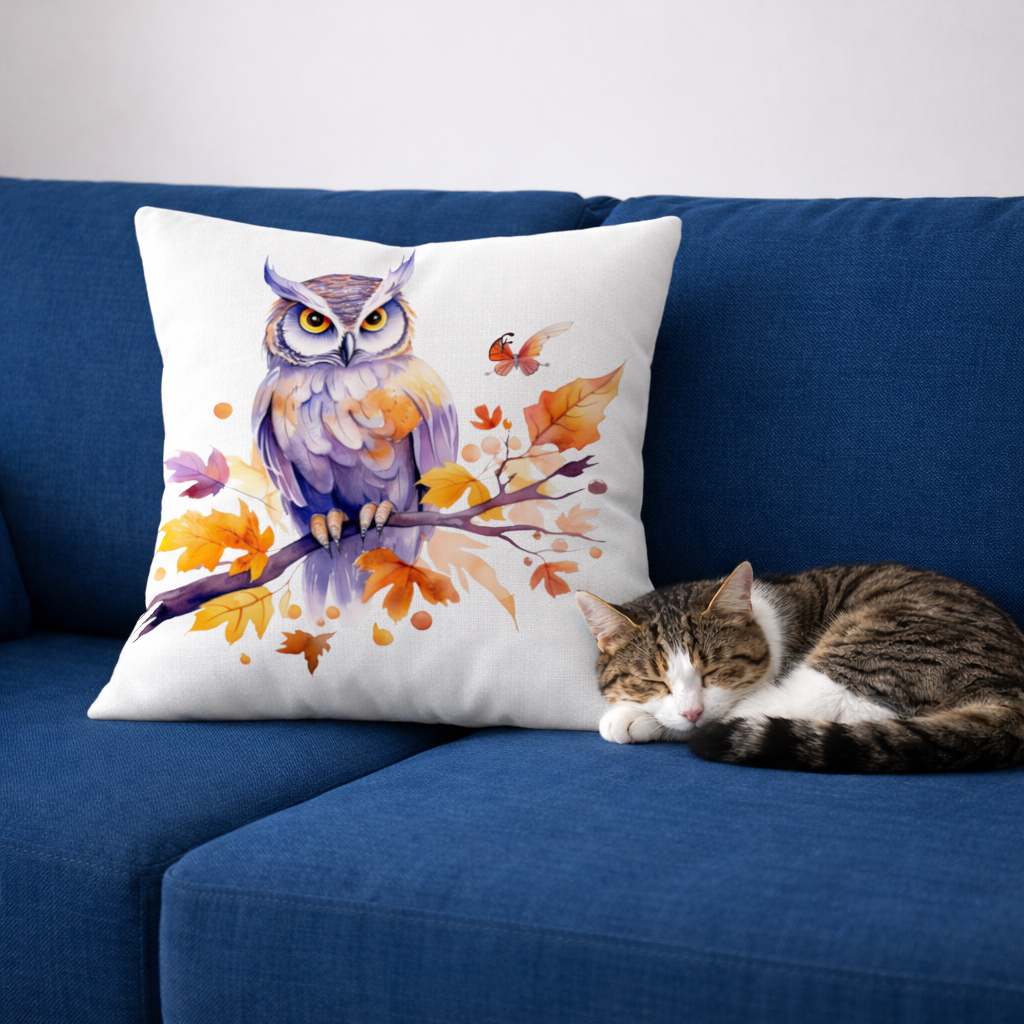 Whimsical Autumn Owl and Butterfly Decorative pillow cover