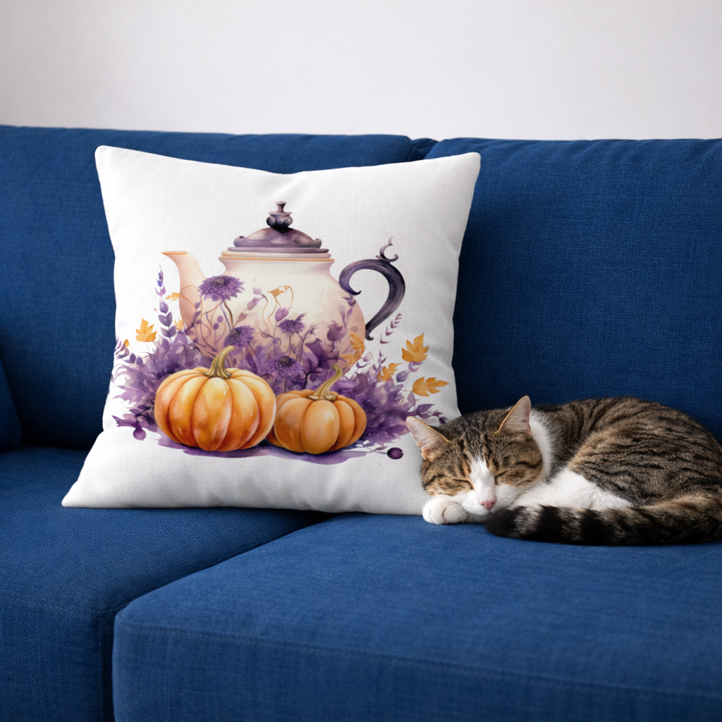 Vintage Purple Floral Pumpkin Teapot Decorative pillow cover