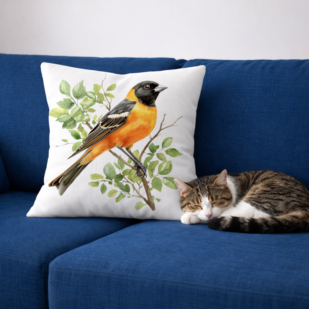 Baltimore Asma Kuşu Dalda Dekoratif Kırlent Kılıfı