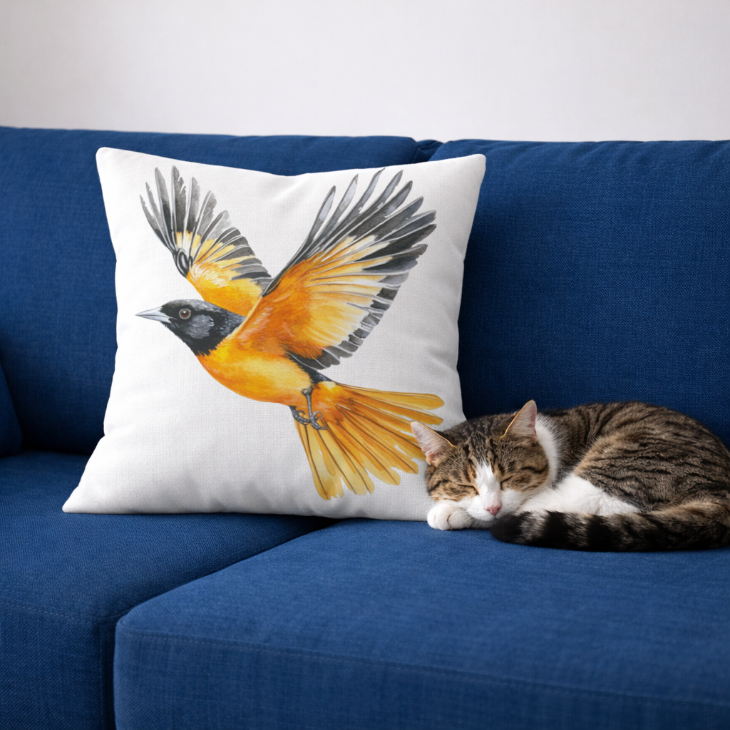 Watercolor Baltimore Oriole Decorative pillow cover