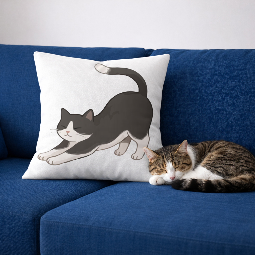 Stretching Tuxedo Cat Decorative pillow cover