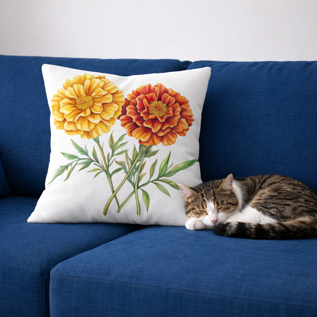 Botanical Yellow Orange Marigold Decorative pillow cover