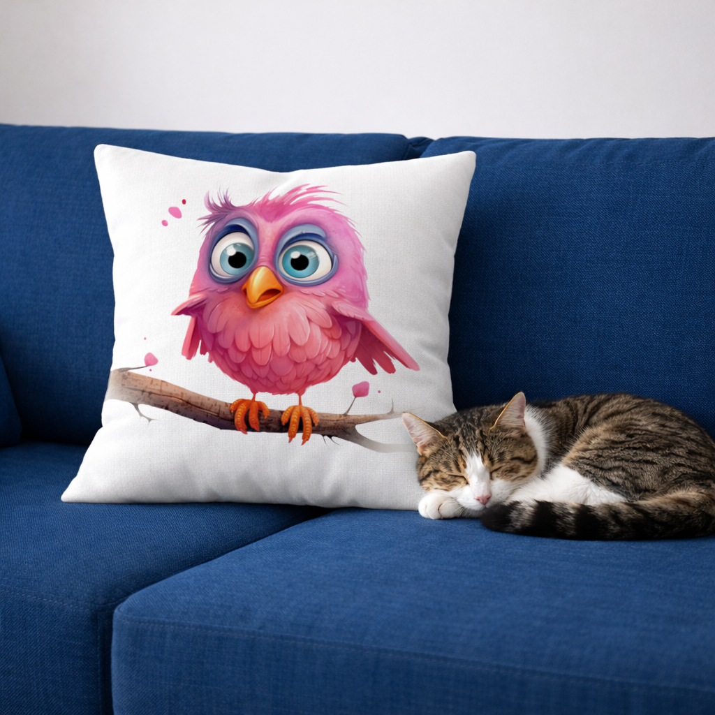 Cute Pink Bird with Large Blue Eyes 