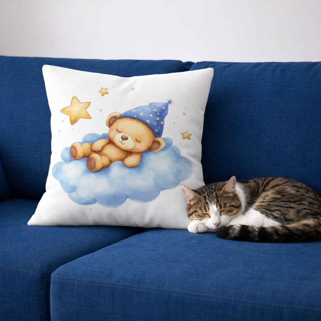 Sleeping Teddy Bear on a Cloud Decorative pillow cover