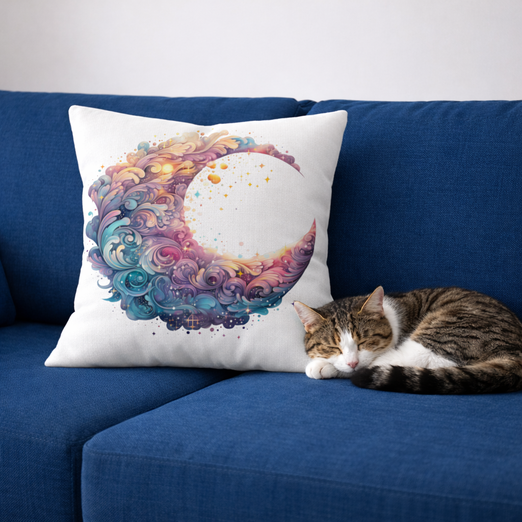 Colorful Swirled Celestial Moon Decorative pillow cover