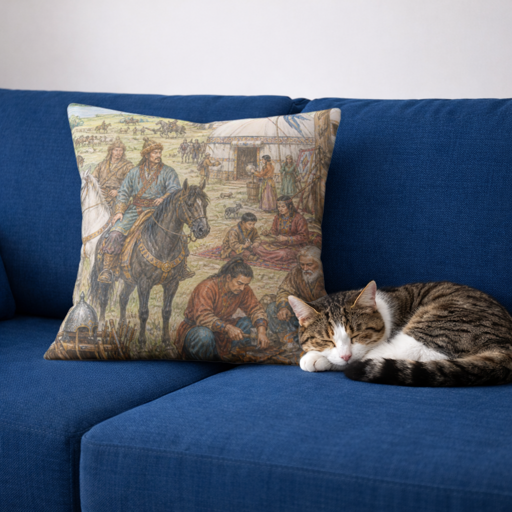 Blacksmiths of the Steppe Ancient Nomadic Camp Art Decorative pillow cover