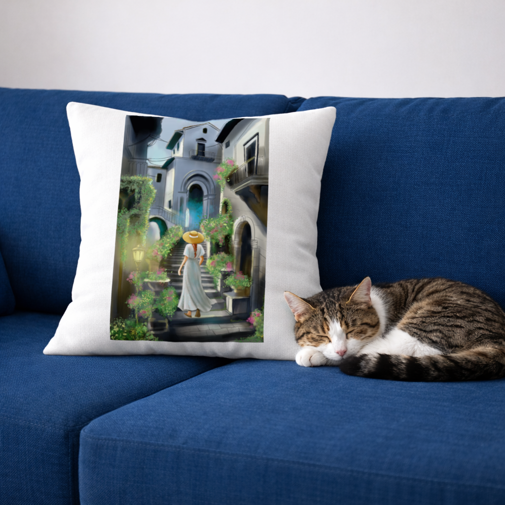 Journey Through Time The Tale of Flowery Streets Decorative pillow cover