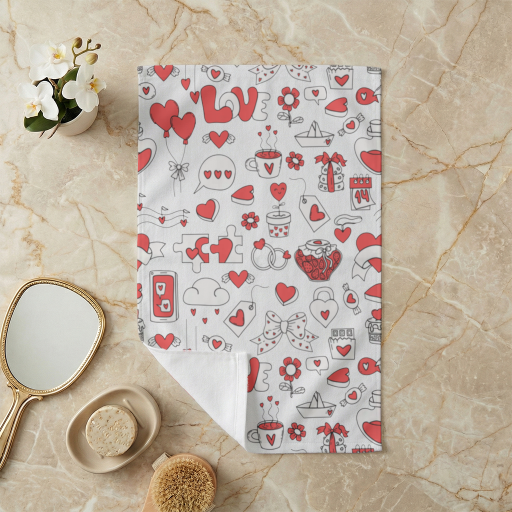 Valentines Day Doodle Love Heart Pattern Cute Design Hand Towel