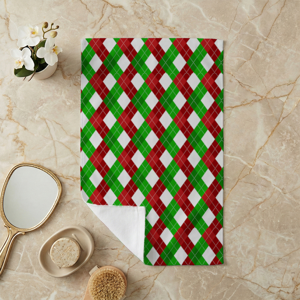 Red Green Argyle Plaid Background Pattern Hand Towel