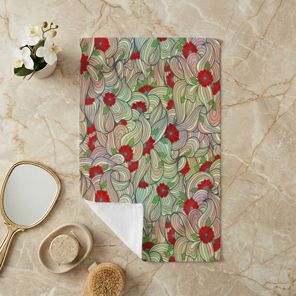 Çiçekli Retro Dalgalı Desen El Havlusu