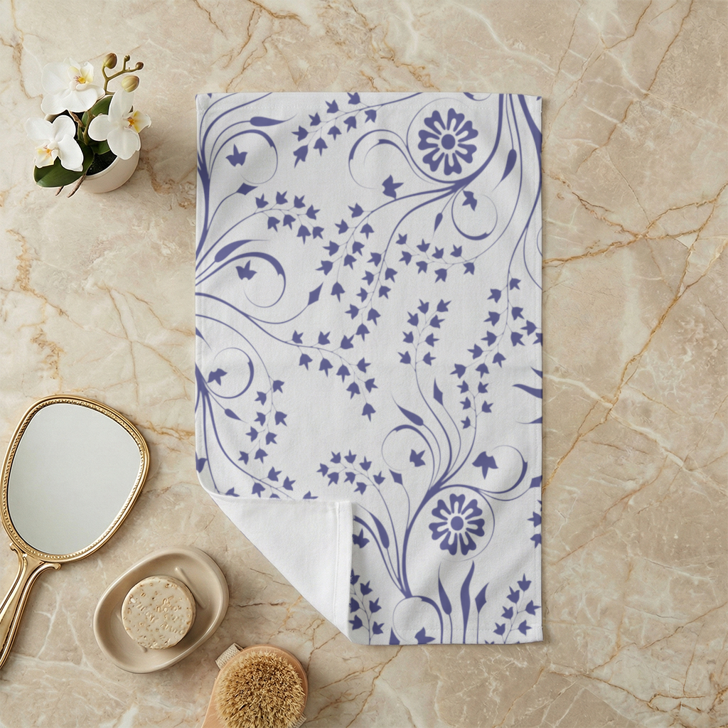 Blue White Vintage Floral Pattern Hand Towel