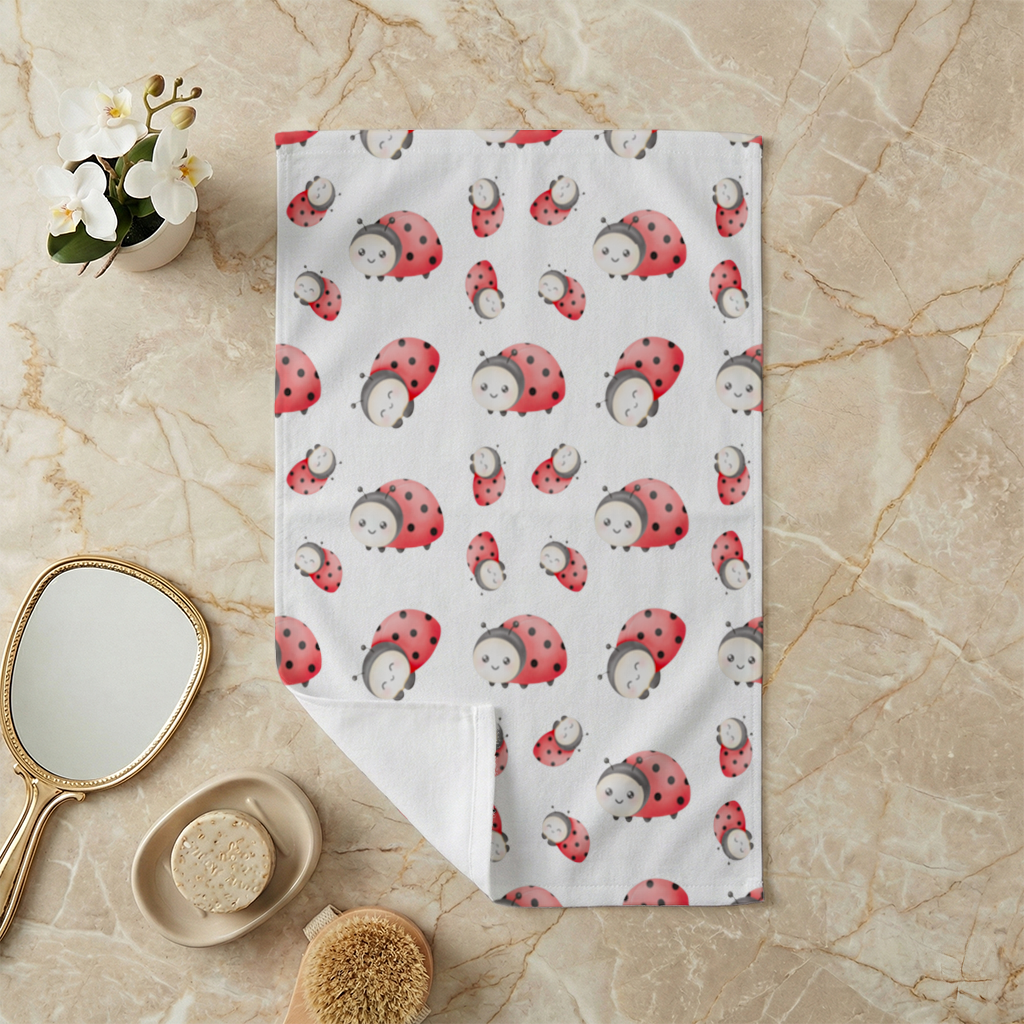 Cute Kawaii Ladybug Pattern Hand Towel