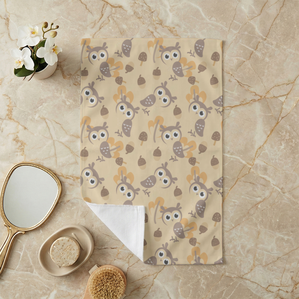 Cute Owl and Acorn Autumn Seamless Pattern Hand Towel